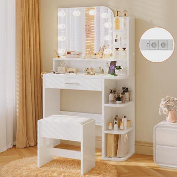 Moderne Kaptafel met LED Spiegel, Ruime Opbergruimte en Geïn, Verzenden, Nieuw