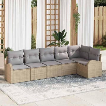 vidaXL Tuinbankenset 6 st Beige en Licht Grijs poly rattan, Verzenden, Nieuw, 6 zitplaatsen