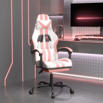 vidaXL Gamestoel met voetensteun kunstleer wit en roze, Verzenden, Nieuw, Roze