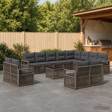vidaXL Tuinbankenset 13 st Grijs poly rattan, Verzenden, Nieuw, 3 zitplaatsen