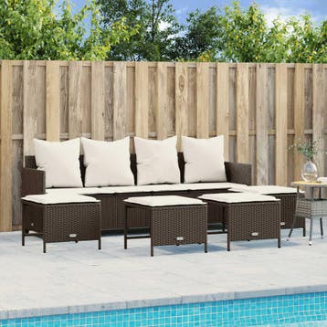 vidaXL 5-delige Loungeset met kussens poly rattan bruin, Verzenden, Nieuw, Loungeset
