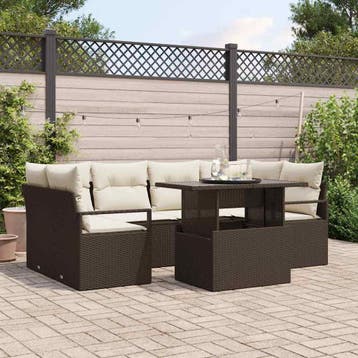 vidaXL Tuin Sofa Set 7 st Bruin Poly riet, Verzenden, Nieuw, Rotan, 7 zitplaatsen