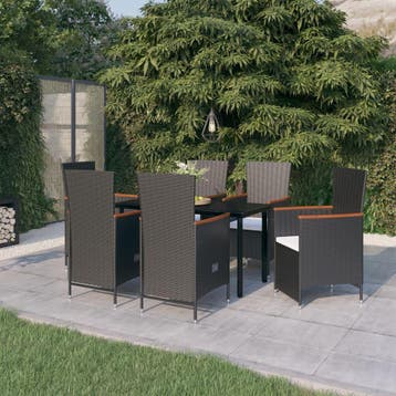 vidaXL 7-delige Tuinset met kussens zwart, Tuin en Terras, Verzenden, Nieuw, 6 zitplaatsen, Tuinset