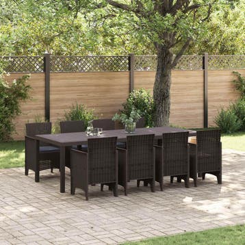 vidaXL Tuin Eetset 9 st Bruin Polypropyleen, Tuin en Terras, Verzenden, Nieuw, Meer dan 8 zitplaatsen