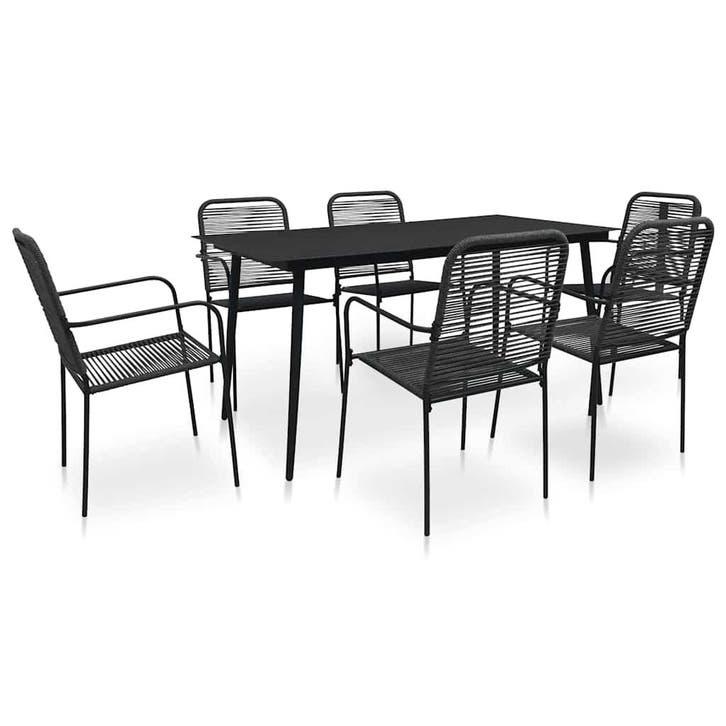 vidaXL 7-delige Tuinset katoenen touw en staal zwart, Tuin en Terras, Tuinsets en Loungesets, Tuinset, Nieuw, 6 zitplaatsen, Rvs