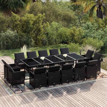 vidaXL 15-delige Tuinset met kussens poly rattan zwart, Verzenden, Nieuw, Tuinset