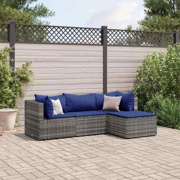 vidaXL 4-delige Loungeset met kussens poly rattan grijs, Verzenden, Nieuw, 4 zitplaatsen, Loungeset