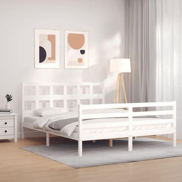 vidaXL Bedframe met hoofdbord massief hout wit 160x200 cm, Huis en Inrichting, Verzenden, Wit, 200 cm, 160 cm
