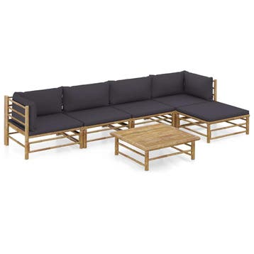 vidaXL 6-delige Loungeset met donkergrijze kussens bamboe, Verzenden, Nieuw, Hout, Loungeset
