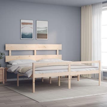 vidaXL Seniorenbed met hoofdbord massief hout 200x200 cm, Huis en Inrichting, Slaapkamer | Bedden, Bruin, Verzenden, Overige maten