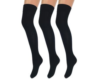 3 paar Overknee Kousen - Katoen - Zwart, Verzenden, Nieuw