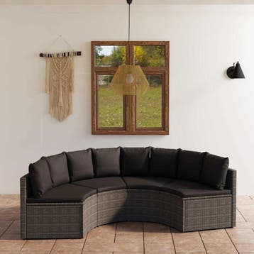vidaXL 4-delige Loungeset met kussens poly rattan grijs, Verzenden, Nieuw, 4 zitplaatsen, Loungeset