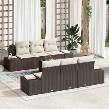 vidaXL Tuin Sofa Set 7 st Bruin poly rattan, Verzenden, Nieuw, Rotan, 7 zitplaatsen