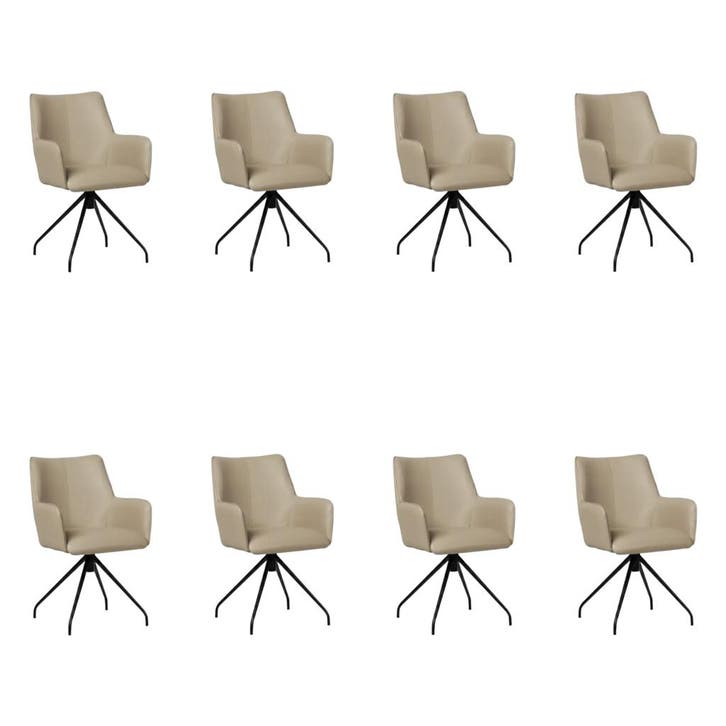 Set van 8 Leren eetkamerstoelen Wave - Toledo Mastic, Huis en Inrichting, Stoelen, Vijf, Zes of meer stoelen, Nieuw, Leer, Ophalen of Verzenden