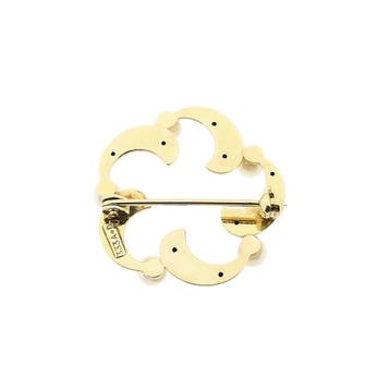 8 Karaat florale broche met parel, Gebruikt, Geel, Ophalen of Verzenden, Met edelsteen