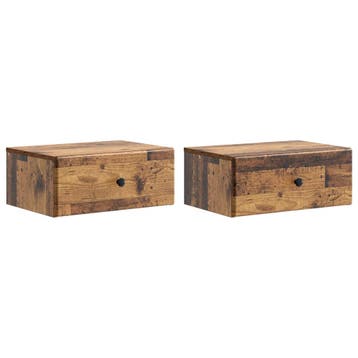 vidaXL Wandbeugel Bedkast met lade 2 pcs Oud hout 49 x 34,5, Huis en Inrichting, Slaapkamer | Nachtkastjes, Minder dan 45 cm, Verzenden