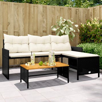 vidaXL Tuinbank met tafel en kussens L-vormig poly rattan, Tuin en Terras, Verzenden, Nieuw