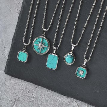 Vnox Heren Turquoise Hanger Ketting - RVS Boxketting, Vintag, Verzenden, Nieuw