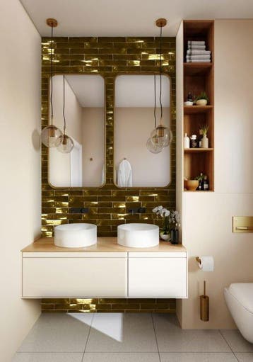 Wandtegel Sartoria Handvorm Gold Goud Glans 5x25, Nieuw, 20 tot 40 cm, 10 m² of meer, Wandtegels