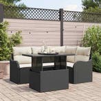 vidaXL Buiten eetset met kussen 5 pcs Zwart Poly riet, Verzenden, Nieuw, Rotan, 5 zitplaatsen