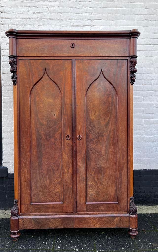 antiek mahonie kastje met planken en bovenlade, 102x160cm, Antiek en Kunst, Antiek | Meubels | Kasten