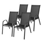 Zwarte Tuinstoel Set | 4x | Staal | Beste Prijs, Tuin en Terras, Ophalen of Verzenden, Nieuw, Metaal, Stapelbaar