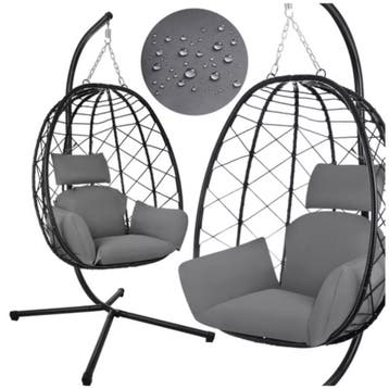 Gardlov Hangstoel cocoon met frame zwart en grijze kussen..., Ophalen of Verzenden, Nieuw