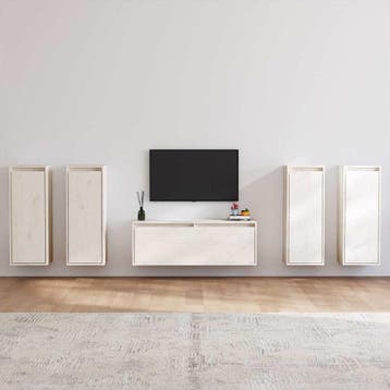 vidaXL Tv-meubelen 5 st massief grenenhout wit, Minder dan 50 cm, Verzenden, Nieuw, Minder dan 100 cm