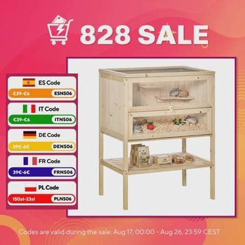 Pawhut Wooden Hamster Cage with Ramp, Folding Roof, Plexigla, Dieren en Toebehoren, Verzenden, Nieuw