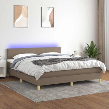 vidaXL Boxspring met matras en LED stof taupe 180x200 cm, Eenpersoons, Verzenden, Nieuw, 80 cm