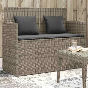 vidaXL Tuinbank met kussens poly rattan grijs, Tuin en Terras, Verzenden, Nieuw