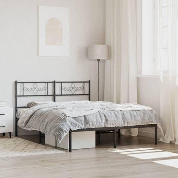 vidaXL Bedframe met hoofdbord metaal zwart 120x200 cm, Verzenden, Zwart, Nieuw, Twijfelaar