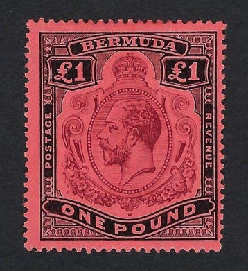 Bermuda 1918 - Koning George V £1 dof paars en zwart op rood, Gestempeld