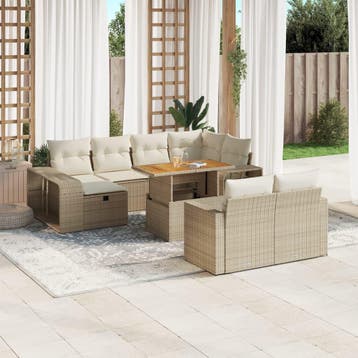 vidaXL 11-delige Tuinset met kussens poly rattan beige, Verzenden, Nieuw, Tuinset