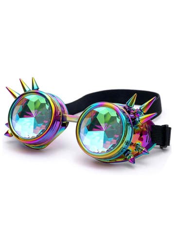 KIMU® Goggles Steampunk Bril Spikes Oliekleurig Montuur Cale, Ophalen of Verzenden, Nieuw, Carnaval