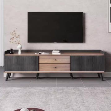 TV-meubel 160 cm – Zwart-hout lowboard met deuren en lades, Verzenden, Nieuw