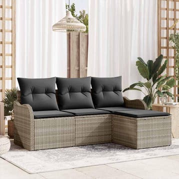 vidaXL Tuin Sofa Set 4 st Lichtgrijs poly rattan, Verzenden, Nieuw, Rotan, 4 zitplaatsen