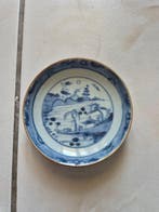 Chinees porseleinen schaaltje met blauw-wit landschapdecor -, Antiek en Kunst