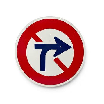 Vintage Japans metalen verkeersbord Rechtsaf verboden -