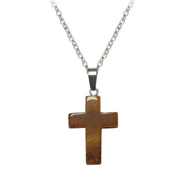 Fako Bijoux - Ketting - Kruis - Tijgeroog - Natuursteen -, Verzenden, Nieuw