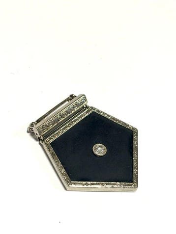 Broche - 18 karaat Witgoud Diamant (Natuurlijk) - Onyx