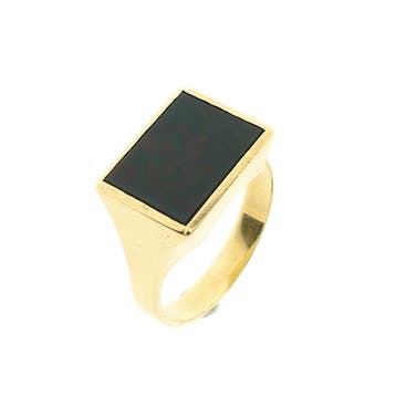 Gouden zegelring met heliotroop, Sieraden, Tassen en Uiterlijk, Ringen, Gebruikt, 20 of groter, Heer, Ophalen of Verzenden