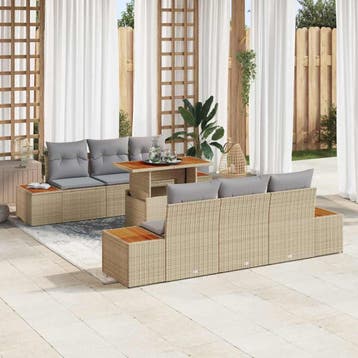 vidaXL Tuin Sofa Set 7 st Beige Poly riet, Verzenden, Nieuw, Rotan, 7 zitplaatsen