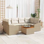 vidaXL Tuinbankenset met opslag 7 pcs Beige en Crème poly, Verzenden, Nieuw, Rotan, 7 zitplaatsen