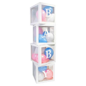 Vier doorzichtige letter ballon blokken Baby + ballonnen, Verzenden, Nieuw, Versiering, Geboorte of Huwelijk