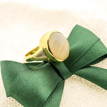 Vintage gouden ring met maansteen, 18 tot 19, Gebruikt, Ophalen of Verzenden, Met edelsteen