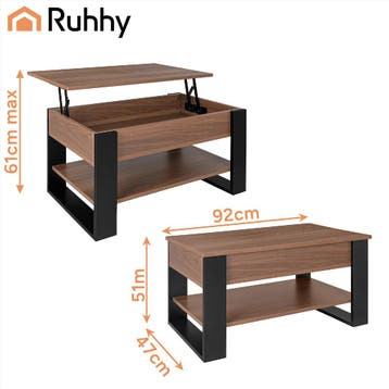 Kruzzel Salontafel 92 x 51 x 47 cm met liftbaar blad, ver..., Ophalen of Verzenden, Nieuw
