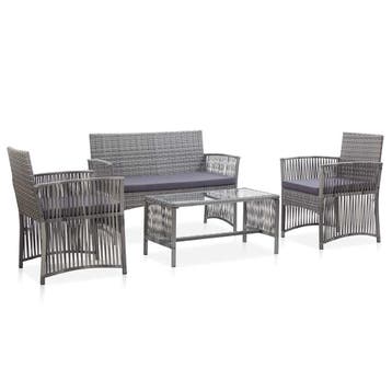 vidaXL 4-delige Loungeset met kussen poly rattan antraciet, Verzenden, Nieuw, 4 zitplaatsen, Loungeset