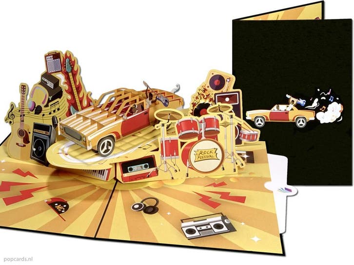 Muziek Festival Rock Band, Cadillac & Muziekinstrumenten..., Diversen, Wenskaarten, Verzenden