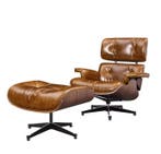 XL Lounge Fauteuil – Walnoothout; Koeienleer, Luxe Comfort, Bruin, Verzenden, Nieuw, Eén
